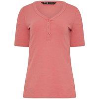 Long Tall Sally Women's Tall Ribbed Henley Top in Coral | Size: 18