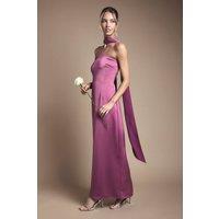 Oasis Women's Bandeau Satin Bridesmaid Maxi Dress With Scarf in Pink | Size: 12