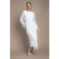 Coast Women's Sequin Long Sleeve Midi Wedding Dress in Ivory | Size: 12