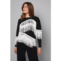 Wallis Women's Contrast Fringe Knitted Jumper in Black | Size: XL
