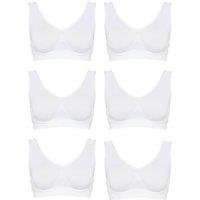 Eden House Women's Pack of 6 Comfort Bras Seamless Crop-Top Style in White | Size: 14