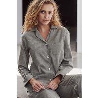 British Boxers Women's 'Whitby Jet' Herringbone Brushed Cotton Pyjama Set in Dark Grey | Size: Medium