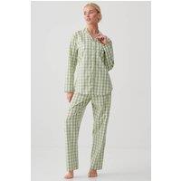 British Boxers Women's Field Green Gingham Crisp Cotton Pyjama Set in Light Green | Size: XL