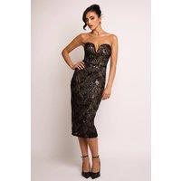 Jaded Rose Women's Anja Black & Gold Embellished Paisley Plunge Midi Dress | Size: 8