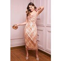 TFNC London Women's Luciana Gold Sequin Midaxi Dress | Size: 10