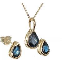 Ojewellery Women's 9ct Yellow Gold London Blue Topaz Set Necklace Stud Earrings | Size: 18 inches