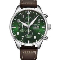 STHRLING Original Men's Navigator Chrono 4075 Quartz 43mm Watch - Sunray Dial, Leather Strap in Green