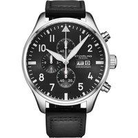 STHRLING Original Men's Navigator Chrono 4075 Quartz 43mm Watch - Sunray Dial, Leather Strap in Black