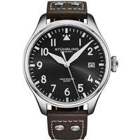 STHRLING Original Men's Airman 4078 43mm Quartz Pilot Watch - Sunray Dial, Riveted Leather in Brown