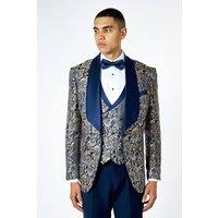 XPOSED Men's Louis Jacquard Print Tuxedo Jacket in Navy | Size: 36