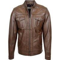 House of Leather Men's Mens Real Leather Biker Jacket Casual Style Jaime in Brown | Size: Medium