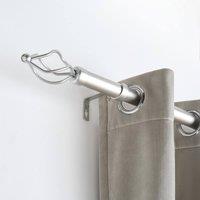OHS Curtain Pole Extendable 28mm Metal Finnials Twist End Rod Fittings in Silver | Size: 220 cm