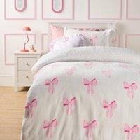OHS Bows Fleece Bedding Set Winter Duvet Cover with Pillowcase in White | Size: Double