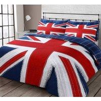 Velosso Union Jack Reversible Cotton Rich Printed Duvet Cover & Pillowcase Set in Blue | Size: Single
