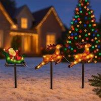 Marco Paul Pre-Lit Santa Sleigh & Reindeer LED Stakes | Size: 400g