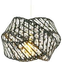 Happy Homewares Designer Triple Ring Black Pendant Lamp Shade with Clear Acrylic Beads