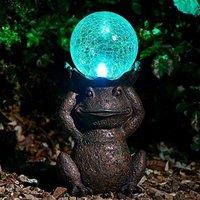 Marco Paul 36cm Resin Colour Changing Frog with Crackle Orb in Silver