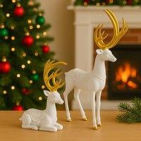 Marco Paul Christmas Set of 2 Reindeer Ornaments in White | Size: 100g