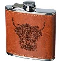Selbrae House Leather Hip Flask - Highland Cow in Brown