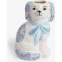 Cath Kidston Hand-Painted Ceramic Dog Vase 21cm - Blue in White