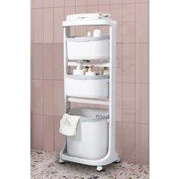 Living and Home 4-Tier Laundry Basket Clothes Storage Shelf on Wheels for Bathroom in White