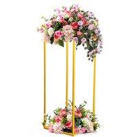 Living and Home 30cm W x 30cm D x 100cm H Golden Rectangular Metal Flower Stand for Wedding Party in Gold | Size: 30 cm W x 30 cm D x 100 cm H