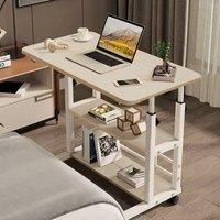 Living and Home 3-tier Height Adjustable Mobile Overbed Table with Wheels in Beige