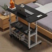 Living and Home 3-tier Height Adjustable Mobile Overbed Table with Wheels in Black