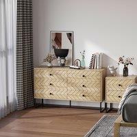 HOMCOM Chest Of 6 Drawers Sideboard Cabinet Storage Unit Bedroom Wood in Light Brown