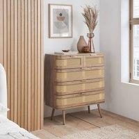 Birlea Rattan Chest of 5 Drawers Sark Brown Oak Mid Century Modern in Beige