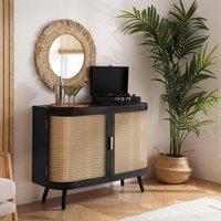 Birlea 2 Door Rattan Sideboard Curved Cupboard Sark Storage Cabinet in Black