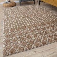 THE RUGS Moroccan Soft High Pile Shaggy Tribal Rugs & Runners Living Room in Beige | Size: 140 cm x 200 cm