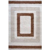 THE RUGS Moodi Border Design Shaggy Soft High Pile Living Room Rug & Runner in Terracotta | Size: 120 cm x 170 cm
