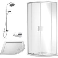 Balterley Ruwa Quadrant Bundle: Door, Tray, Round Kit, Waste 900mm White/Chrome in Silver