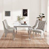 FurnitureboxUK Skye Rectangle Marble Effect Dining Table & 4 Grey Belgravia Chairs in White