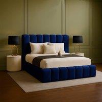 Desire Deco Plush Velvet Upholstered Daisy Bed Frame, Double King Super King in Blue | Size: Single