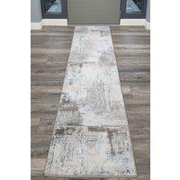 Kukoon Runner Rug Silver Blue Modern Distressed Abstract Long Hallway Rugs | Size: 60 cm x 240 cm