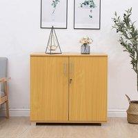 Moderna Storage Cabinet, Beech Wooden, 1 Shelf, Lockable 2 Door, Short Storage Cupboard in Brown