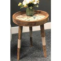 Hartsmede Handmade Side Table Solid Mango Wood Removable Legs Hummingbird in Beige