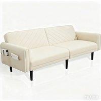 Alivio 3-in-1 Convertible Velvet Sofa Bed with Adjustable Futon Couch in Cream
