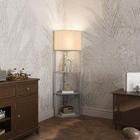 HOMCOM Corner Modern Floor Lamp with Shelves for Living Room, Bedroom in Light Grey