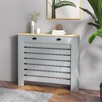 HOMCOM Heating Radiator Cover with Drawer, MDF Wood, Horizontal Slat in Grey