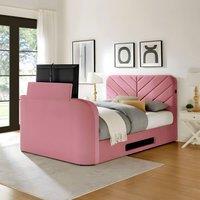 PARADISE BEDS LTD Royal View Velvet Upholstered Smart TV Bed Set - Plush Velvet in Pink | Size: Double