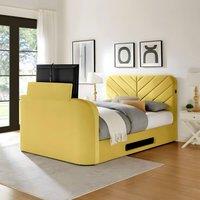 PARADISE BEDS LTD Royal View Velvet Upholstered Smart TV Bed Set - Plush Velvet in Yellow | Size: Double