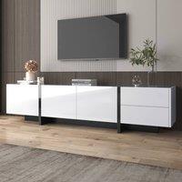BTM High-Gloss TV Stand, White & Black Colorblock, Doors & Drawers