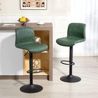 HOMCOM Barstools Set of 2, Dining Stools with Backrest & Footrest in Green