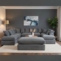 SNUG FURNITURE BIRMINGHAM LTD Large Fibre Seat U-Shaped Double Sofa with Extra-Wide Footstool in Grey