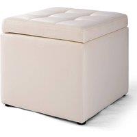 Costway Faux Leather Storage Ottoman Cube Pouffe Storage Toy Box Padded Foot Stool in Beige