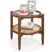 Costway 2-Tier Round Side End Table Sofa Beside Accent Coffee Table W/ Storage Shelf in Brown