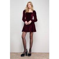 Oasis Women's Puff Sleeve Mini Skater Dress in Burgundy | Size: 16